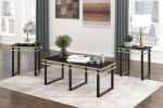 Black Coffee Table and End Tables Set Occasional 3pc Tables Tempered Glass Top Metal Frame Modern Living Room Furniture - as Pic