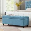 Upholstered tufted button storage bench ,Linen fabric entry bench with spindle wooden legs, Bed bench- Light Blue - as Pic