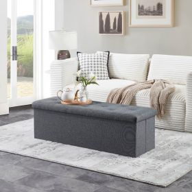 Folding Storage Ottoman Bench, Ottoman Foot Rest, End of Bed Bench, Storage Chest, with Flipping Lid - Gray - Polyester