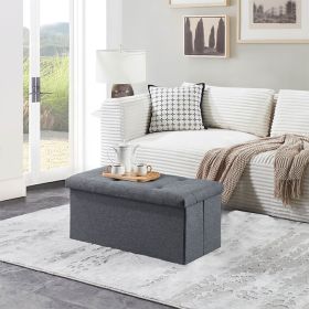 Folding Storage Ottoman Bench, Ottoman Foot Rest, End of Bed Bench, Storage Chest- Gray - Polyester