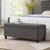 Upholstered tufted button storage bench ,Linen fabric entry bench with spindle wooden legs, Bed bench- Dark Gray - as Pic