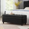 Upholstered tufted button storage bench ,Faux leather entry bench with spindle wooden legs, Bed bench- Black - as Pic