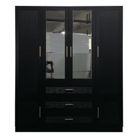 Wooden Armoire Wardrobe Closet with 3 Doors Hanging Rods 4 Drawers Shelves, Black 47.24" W x 19.69" D x 70.87 "H