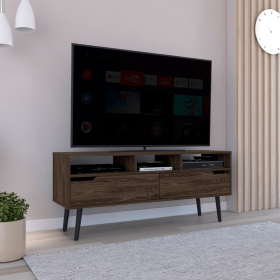 Kobe Tv Stand for TV麓s, Three Open Shelves, Two Flexible Drawers - Dark Walnut