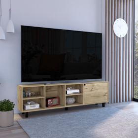 Conquest Tv Stand for TV麓s, Four Open Shelves, Five Legs - Light Oak