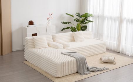 110" Cloud Sectional Sofa Upholstered Couch Free-combined Sofa for Living Room, Beige - as Pic