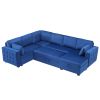 Convertible Pull Out Sleeper Sofa Bed with Storage Chaise, Oversized U Shaped Sectional Couch Bed with 2 Pillows,Velvet Blue