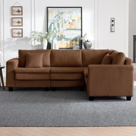 Modular Sectional Sofa, L-Shaped Corduroy Couch Set, 3-Seater Modular Sofa with Deep Seat and Cloud-Like Comfort, Brown