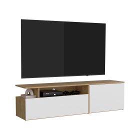 Virgil Tv Stand 60" TV Capacity,2 Doors, 4 Shelves - Natural Oak / White