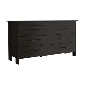Paris Six Drawer Double Dresser, Four Legs, Superior Top - Black