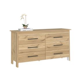 Paris Six Drawer Double Dresser, Four Legs, Superior Top - Light Oak / White