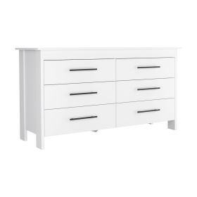 Paris Six Drawer Double Dresser, Four Legs, Superior Top - White