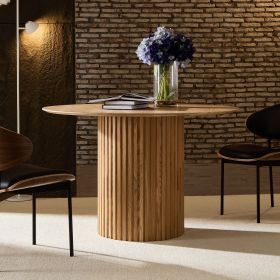 46.45 inch MDF Dining Table for Dining Room Round Dinner Tables Mid-Century Modern Table OAK - as Pic