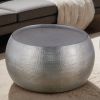 CT501 Modern Contemporary Round Aluminum material 32" Coffee Table, Farmhouse Table with Glossy Hand Hammered Design Antique Silver - as Pic