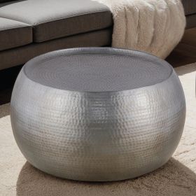 CT501 Modern Contemporary Round Aluminum material 32" Coffee Table, Farmhouse Table with Glossy Hand Hammered Design Antique Silver - as Pic