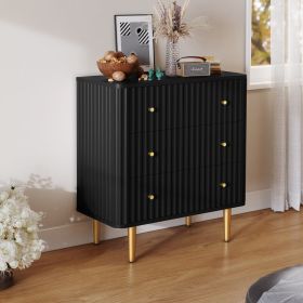 Black Modern 3 Drawer Dresser for Bedroom - Wood Storage Cabinet with Fluted Texture, Spacious Chest of Drawers Organizer- Black