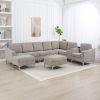 Convertible Sectional Corduroy Sofa with Storage Ottoman,Cupholders, USB Ports for Living Room Apartment,Gray - as Pic