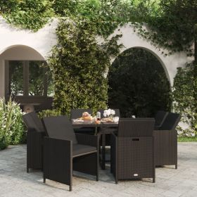 9 Piece Patio Dining Set with Cushions Poly Rattan Black - Black