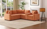 120.5" L-shaped Convertible Sofa Bed Modular Sectional Sofa Reversible Sleeper with Pull-Out Bed, Orange - as Pic