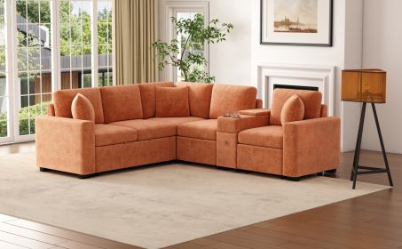 120.5" L-shaped Convertible Sofa Bed Modular Sectional Sofa Reversible Sleeper with Pull-Out Bed, Orange - as Pic