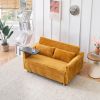 The pull-out and push-in yellow corduroy sofa with dual functions, equipped with a movable tabletop and USB ports
