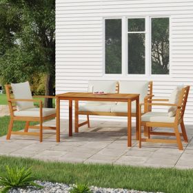 4 Piece Patio Dining Set with Cushions Solid Wood Acacia - Brown