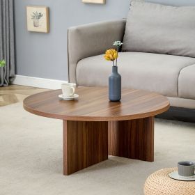 Versatile Walnut-Finished MDF Round Coffee Table for Diverse Interior Styles, with Dimensions of 31.5*31.5*13.98 Inches