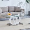 Contemporary Style Glass-Top MDF Coffee Table with White Base -Product Dimensions are 47.2*25.6*17.8Inches