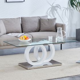 Contemporary Style Glass-Top MDF Coffee Table with White Base -Product Dimensions are 47.2*25.6*17.8Inches