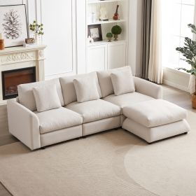 MH102.2 Inch Beige Combination Sofa Modular Sofa with Ottoman, plastic leg,Three Cushions and Three Pillows