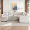 Modular Sectional Sleeper Sofa with Pull Out Bed, U Shaped Sectional Couch with Storage Ottomand, Beige