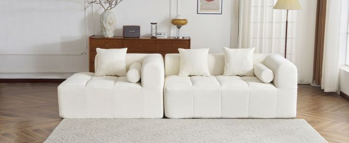 101.2" Sectional Sofa Full-Compressed Sofa Modular Sofa Couch Free-combined Sofa with Deep Seating for Living Room, Beige - as Pic