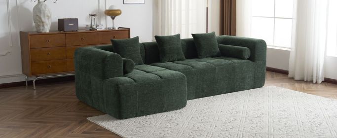 101.2" Sectional Sofa Full-Compressed Sofa Modular Sofa Couch Free-combined Sofa with Deep Seating for Living Room, Green - as Pic