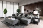 Gray Chenille 5pc Sectional Set Living Room Furniture Pillows Armless Chair Ottoman Chaise Plush Couch Sectionals - as Pic