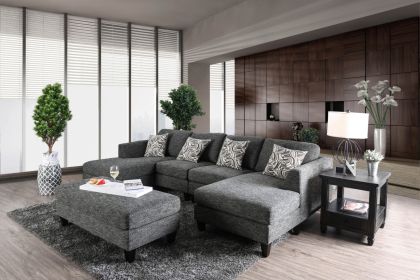 Gray Chenille 5pc Sectional Set Living Room Furniture Pillows Armless Chair Ottoman Chaise Plush Couch Sectionals - as Pic