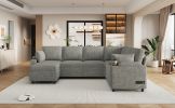 109.9" Sectional Sofa Versatile Sofa Bed Sofa Sleeper U-shaped Sofa with Ample Storage Space, Light Grey