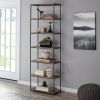 6-Shelf Metal Frame Bookcase - Rustic Brown
