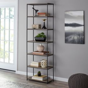 6-Shelf Metal Frame Bookcase - Rustic Brown