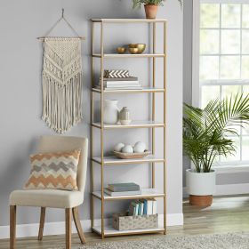 6-Shelf Metal Frame Bookcase - White