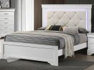 White Faux Leather Tufted Headboard 1pc Queen Size Bed w LED Bedroom Furniture White Unique Texture FB Solid wood - as Pic