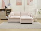 L Shape Sofa Couch with USB and cup holder, corduroy striped fabric 2-seater sofa with 1 footstool, beige
