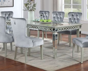 Silver Dining Table w Leaf Mirror Accent Design Contemporary 1pc Glam Table Dining Room Furniture - as Pic