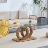 Modern Style Glass Top MDF Coffee Table with Natural Wood Color Base -  Product Dimensions of 47.2*25.6*17.8 - as Pic