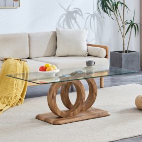 Modern Style Glass Top MDF Coffee Table with Natural Wood Color Base -  Product Dimensions of 47.2*25.6*17.8 - as Pic