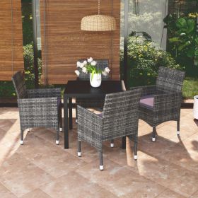 5 Piece Patio Dining Set with Cushions Poly Rattan Gray - Gray