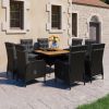 9 Piece Patio Dining Set Poly Rattan and Acacia Wood Black - Black