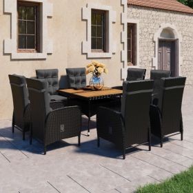 9 Piece Patio Dining Set Poly Rattan and Acacia Wood Black - Black
