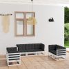 7 Piece Patio Lounge Set with Cushions Solid Pinewood - White