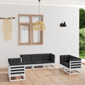 7 Piece Patio Lounge Set with Cushions Solid Pinewood - White