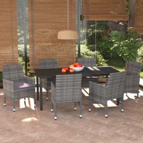 7 Piece Patio Dining Set with Cushions Poly Rattan Gray - Gray